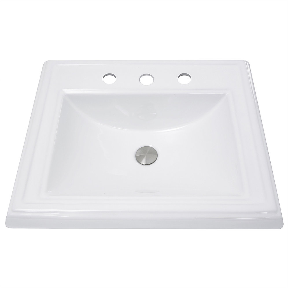 Nantucket Sinks DI-2418-R8 23 Inch Rectangular Drop-In Ceramic Vanity Sink DI-2418-R8