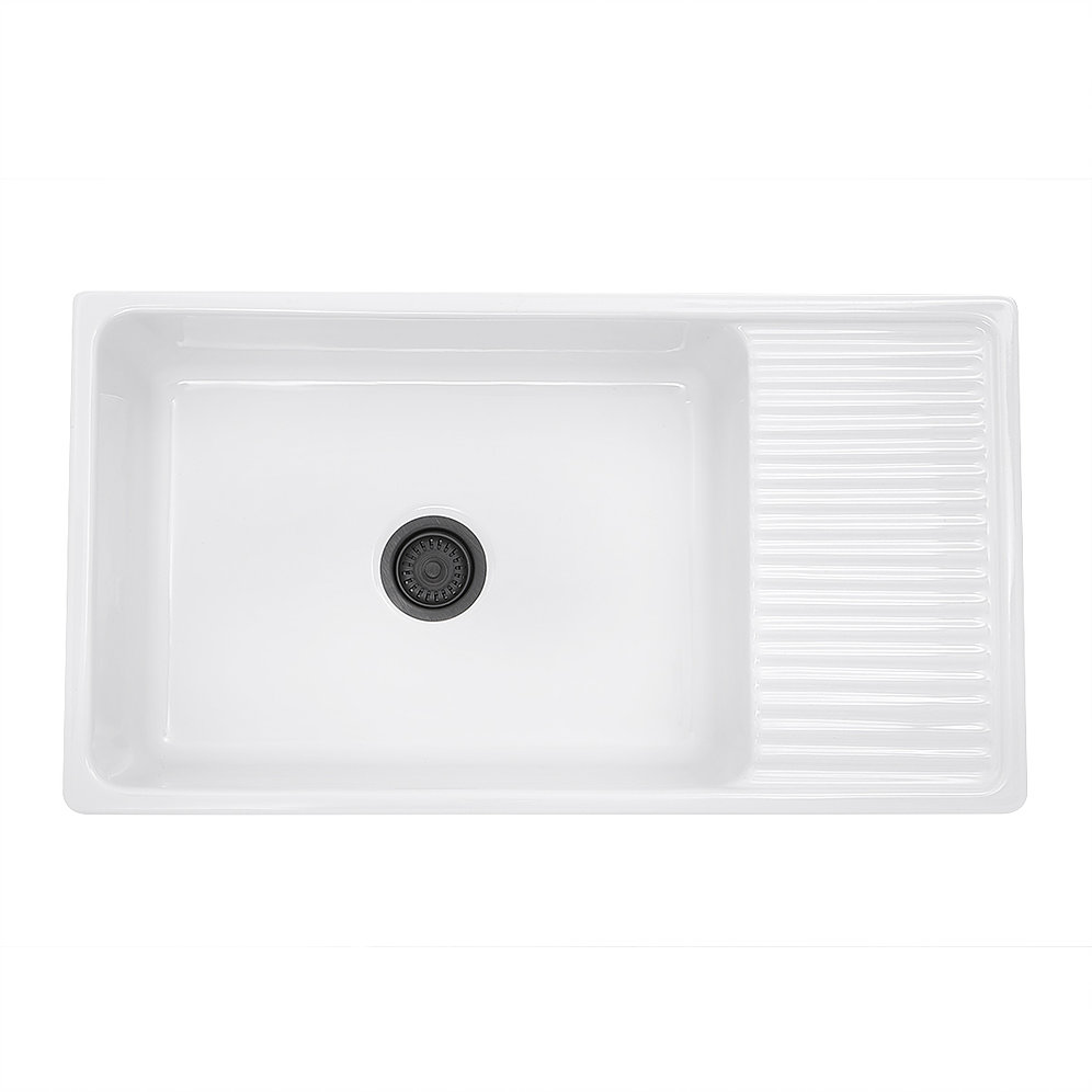 Nantucket Sinks FCFS36-DB 36 Inch Italian Farmhouse Fireclay Sink with Built-In Drainboard - Click Image to Close