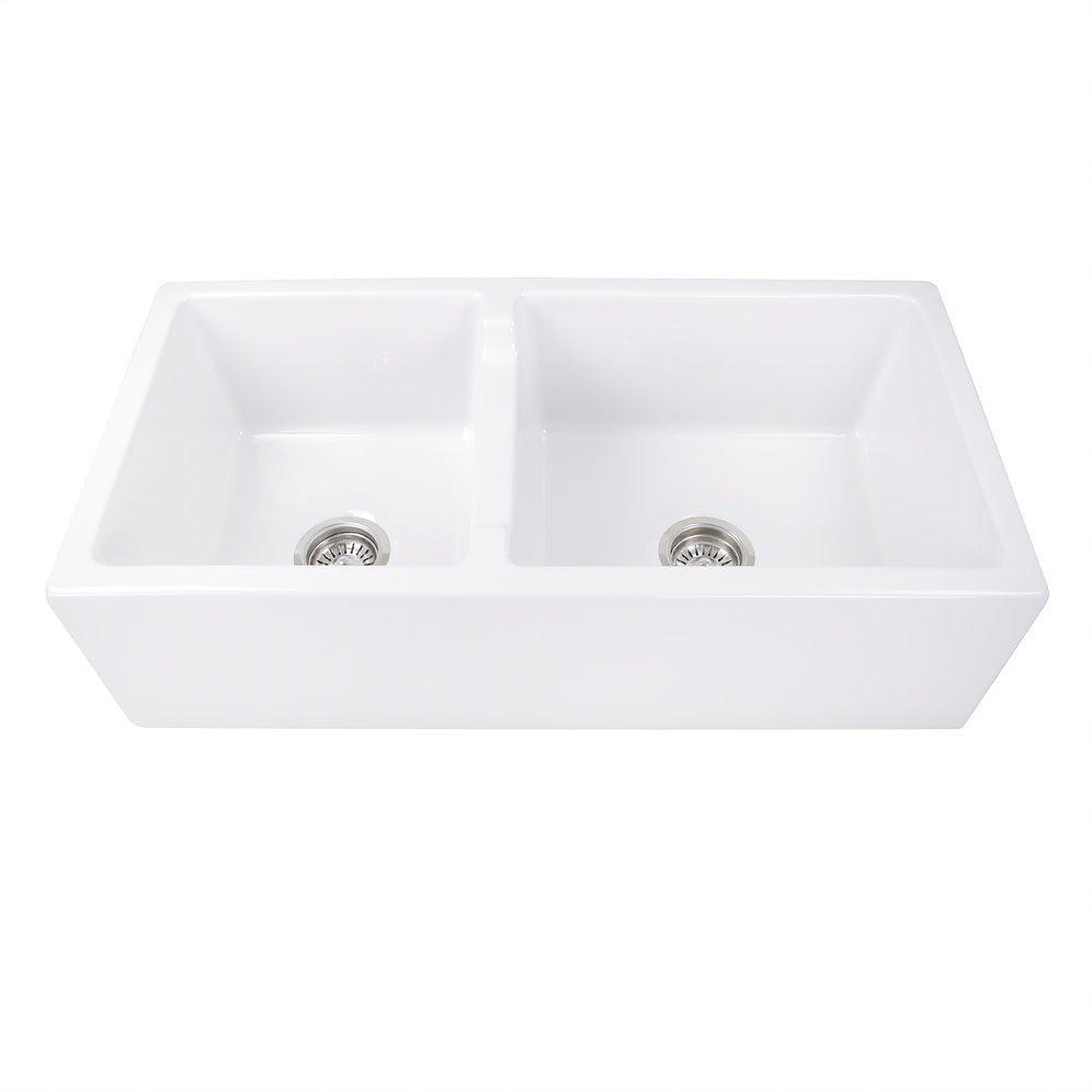 Nantucket Sinks Hyannis-36-DBL 60/40 Double Bowl Farmhouse Apron Fireclay Sink Hyannis-36-DBL - Click Image to Close