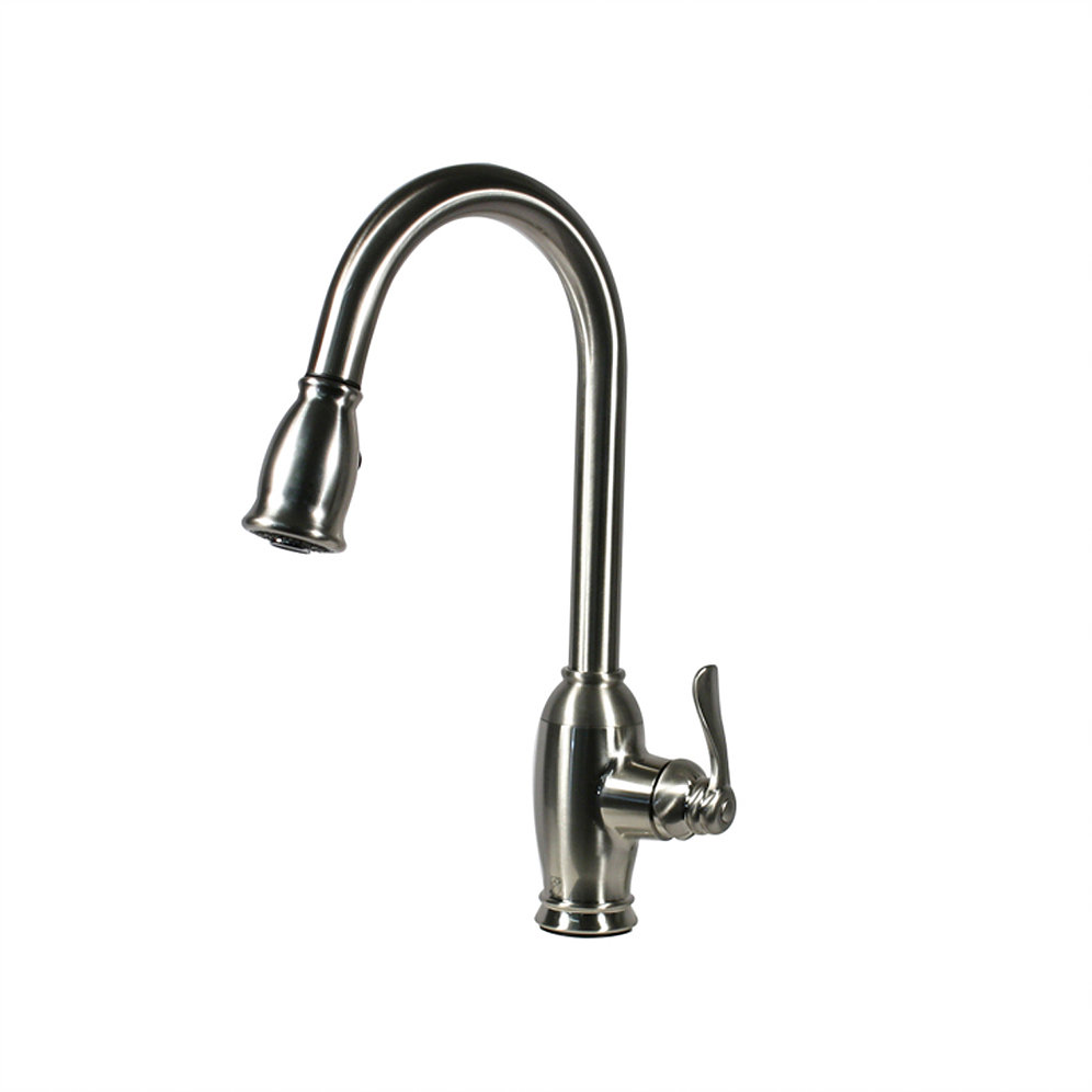 Nantucket Sinks KF-GNPD-1-SN KF-GNPD-1-SN Goose Neck Pull-Down Faucet In Satin Nickel With Traditional Styling