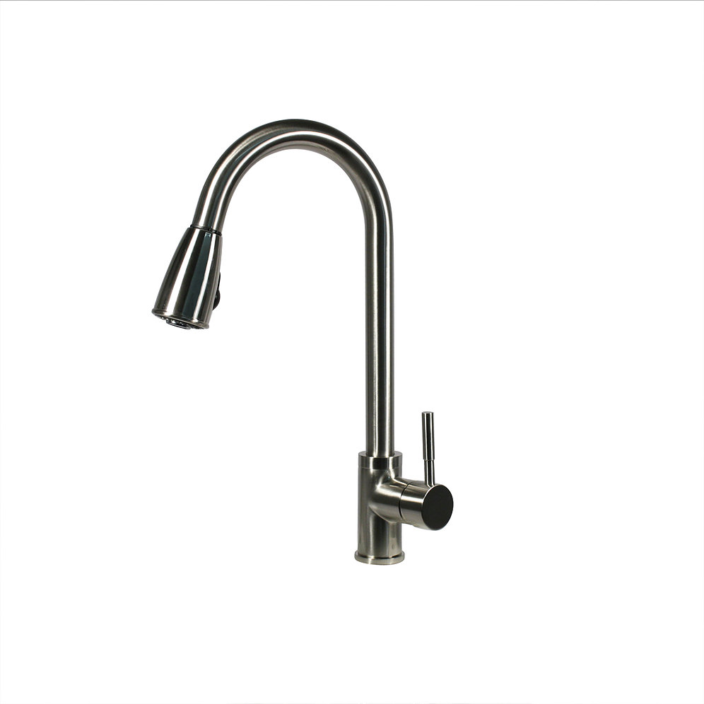 Nantucket Sinks KF-GNPD-SN KF-GNPD-SN Goose Neck Pull-Down Faucet In Satin Nickel With Modern Styling