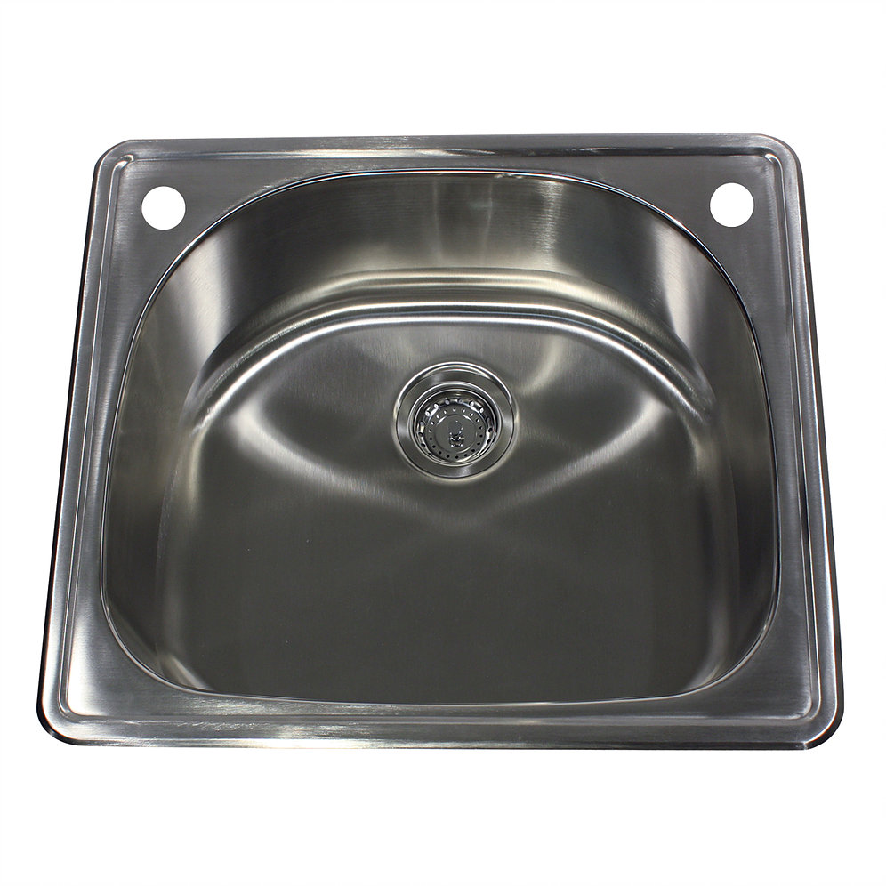 Nantucket Sinks NS2522-D NS2522-D - 25 Inch D-Bowl Single Bowl Self Rimming Stainless Steel Drop In Kitchen Sink, 18 Gauge - Click Image to Close