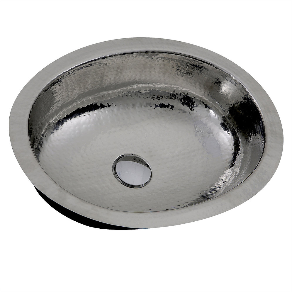 Nantucket Sinks OVS-OF OVS-OF 17.5 Inch x 13.75 Inch Hand Hammered Stainless Steel Oval Undermount Bathroom Sink With Overflow - Click Image to Close