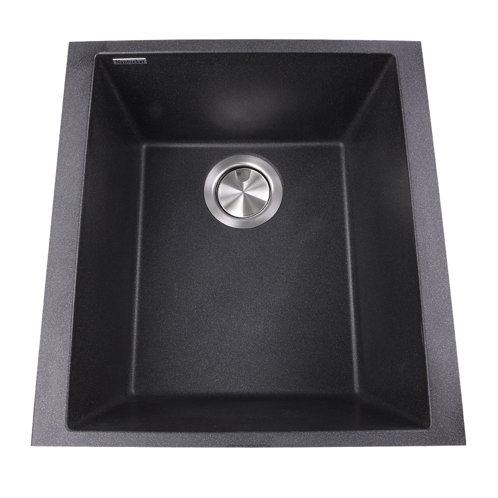 Nantucket Sinks PR1716-BL 17" Single Bowl Undermount Granite Composite Bar-Prep Sink Black - Click Image to Close