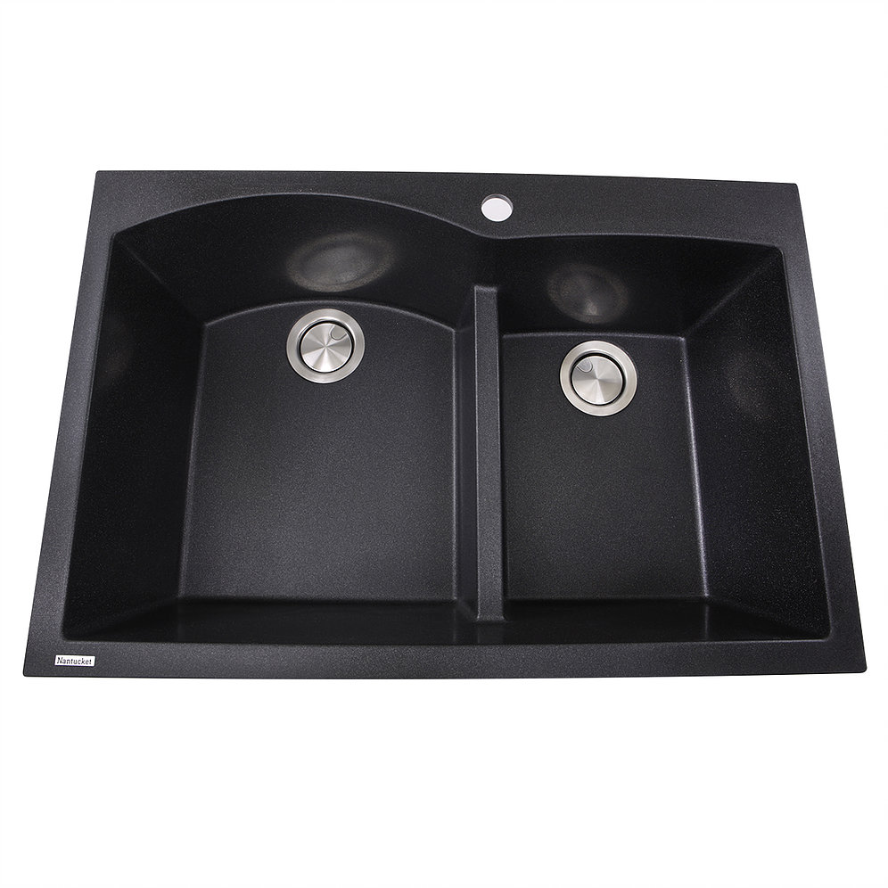 Nantucket Sinks PR6040-BL 60/40 Double Bowl Dual-mount Granite Composite Black
