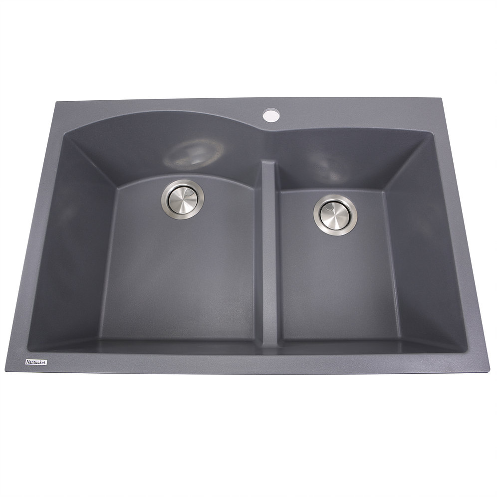 Nantucket Sinks PR6040-TI 60/40 Double Bowl Dual-mount Granite Composite Titanium
