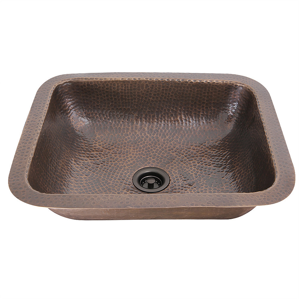 Nantucket Sinks REHC-2 REHC-2 - Hammered Copper Rectangle Bar Sink with Victorian Bronze Drain - Click Image to Close