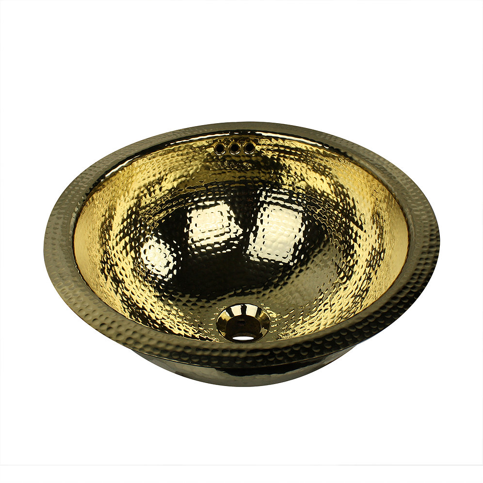 Nantucket Sinks RLB-OF RLB - 16.5 Inch Hammered Brass Round Undermount Bathroom Sink With Overflow - Click Image to Close