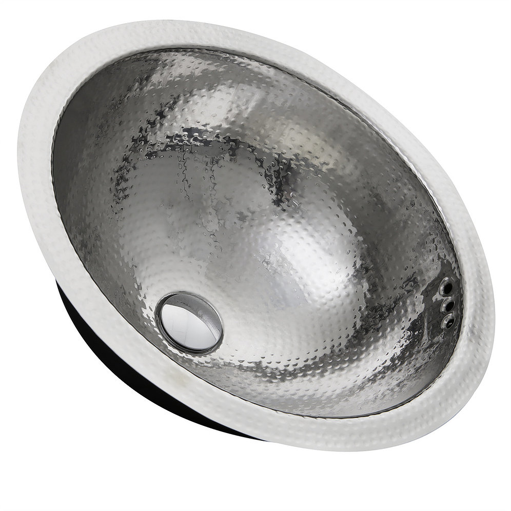 Nantucket Sinks RLS-OF RLS-OF 16.875 Inch Hand Hammered Stainless Steel Round Undermount Bathroom Sink With Overflow - Click Image to Close
