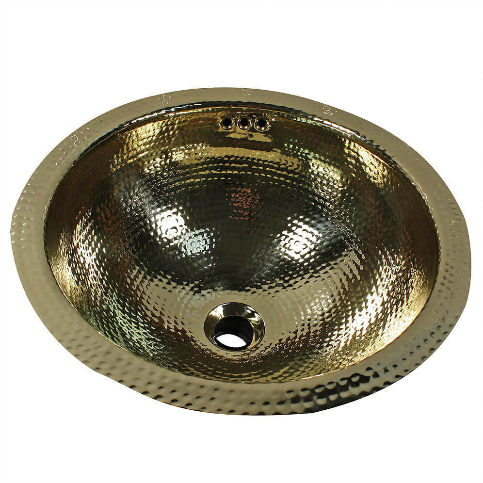 Nantucket Sinks ROB-OF ROB-OF - 13 Inch Hand Hammered Brass Round Undermount Bathroom Sink, Brass With Overflow - Click Image to Close