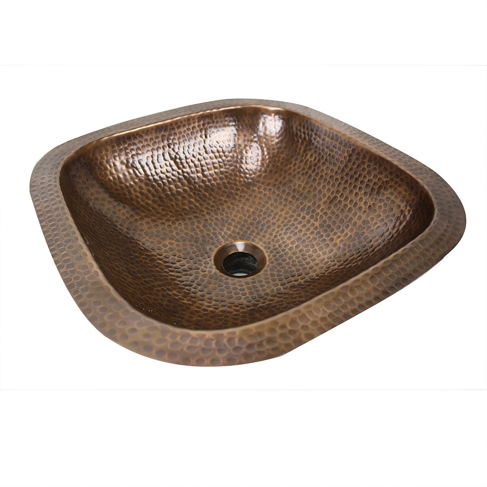 Nantucket Sinks SQRC-OF SQRC-OF - 16.25" Hand Hammered Copper Square Undermount Bathroom Sink With Overflow