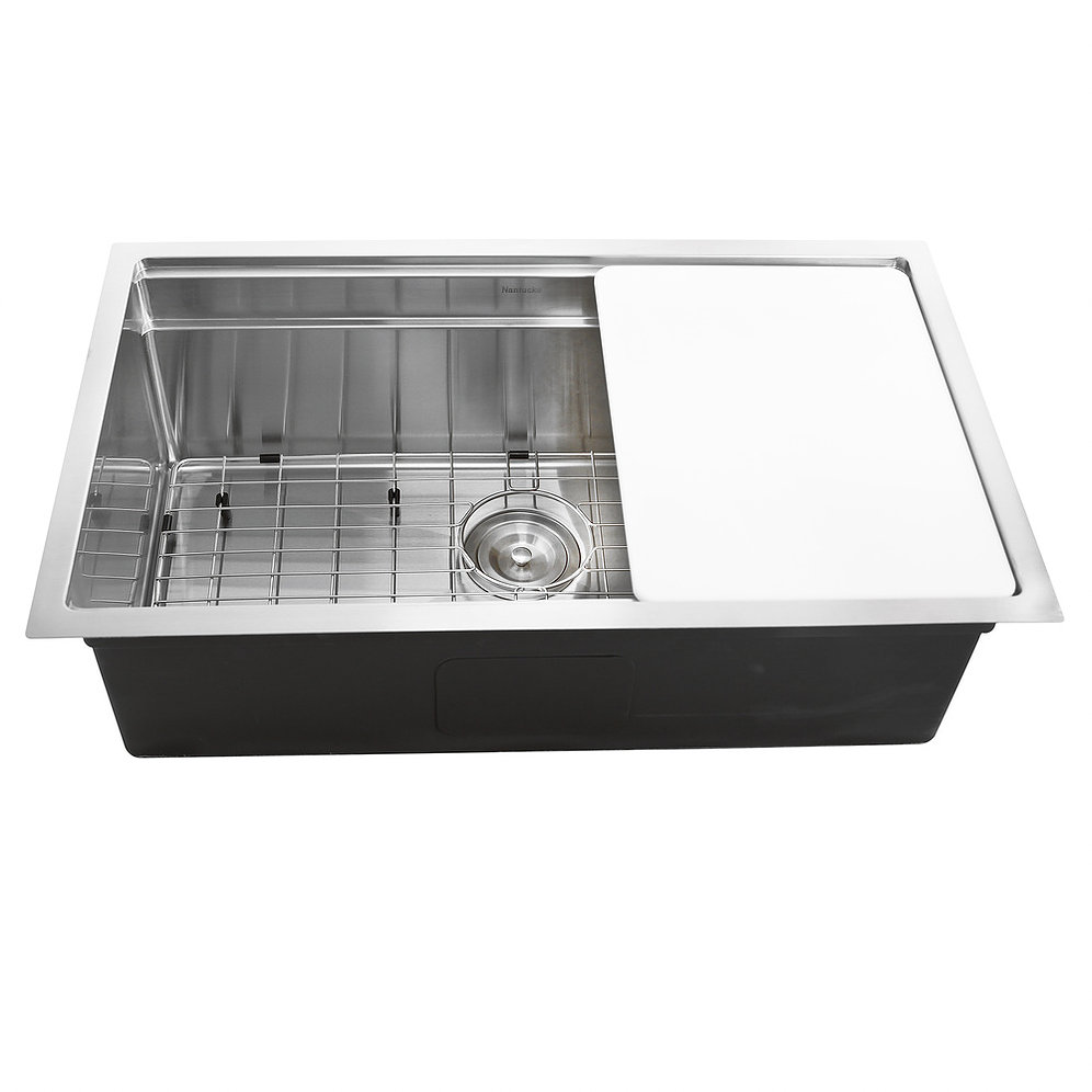 Nantucket Sinks SR-PS-3018-16 SR-PS-3018-16 - 30 Inch Pro Series Prep-Station Single Bowl Undermount Stainless Steel Kitchen Sink with Included Accessories