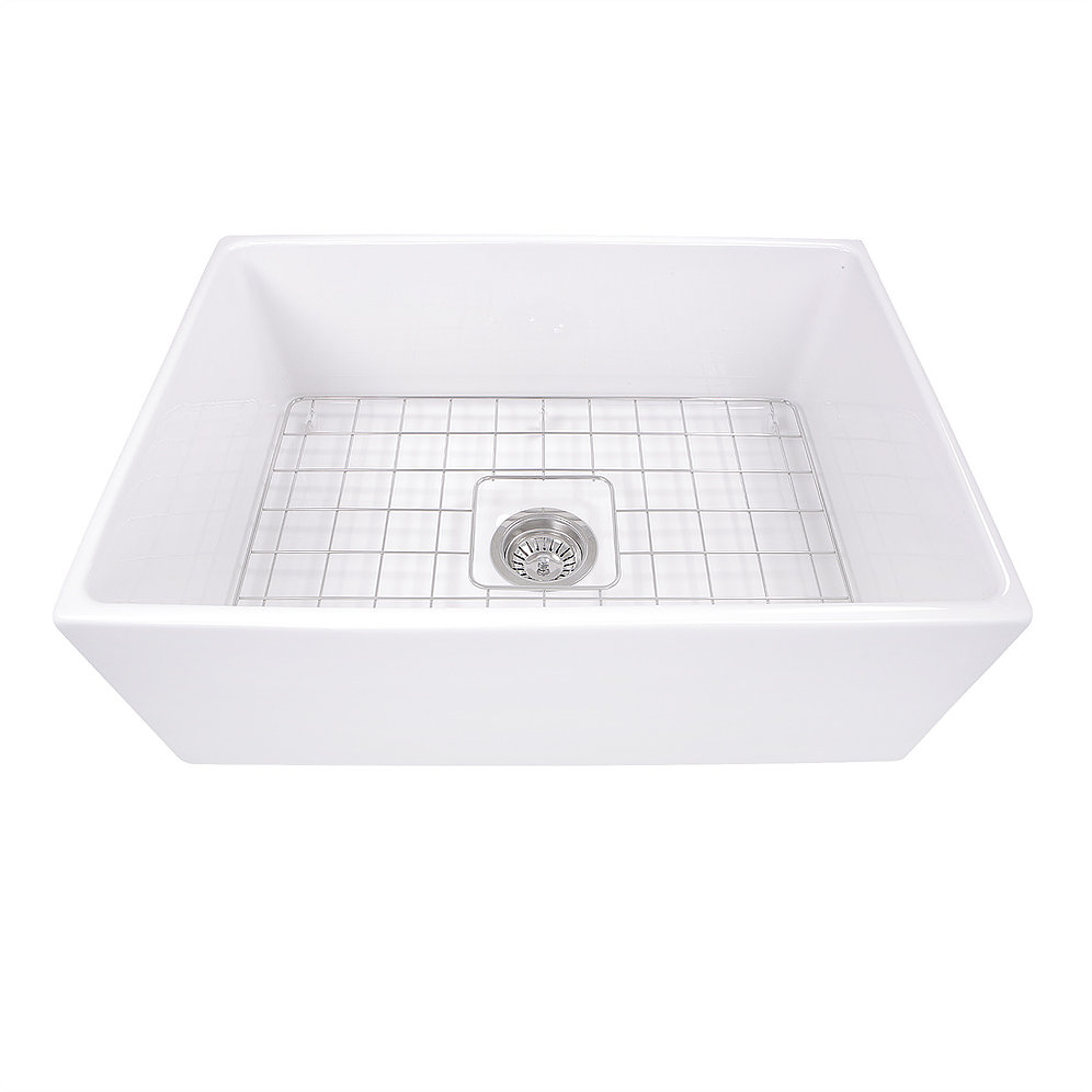 Nantucket Sinks T-FCFS27 27 Inch Farmhouse Fireclay Sink with Drain and Grid