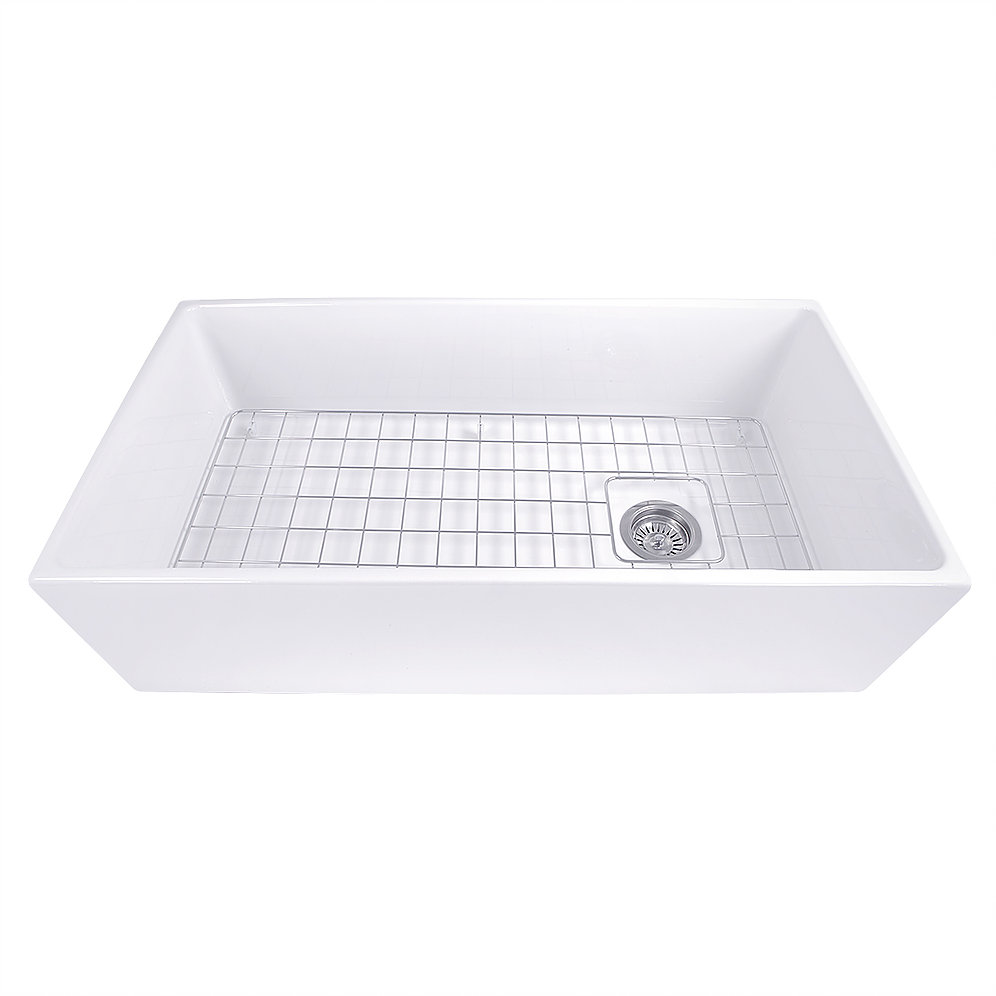 Nantucket Sinks T-FCFS36 36 Inch Farmhouse Fireclay Sink with Offset Drain and Grid