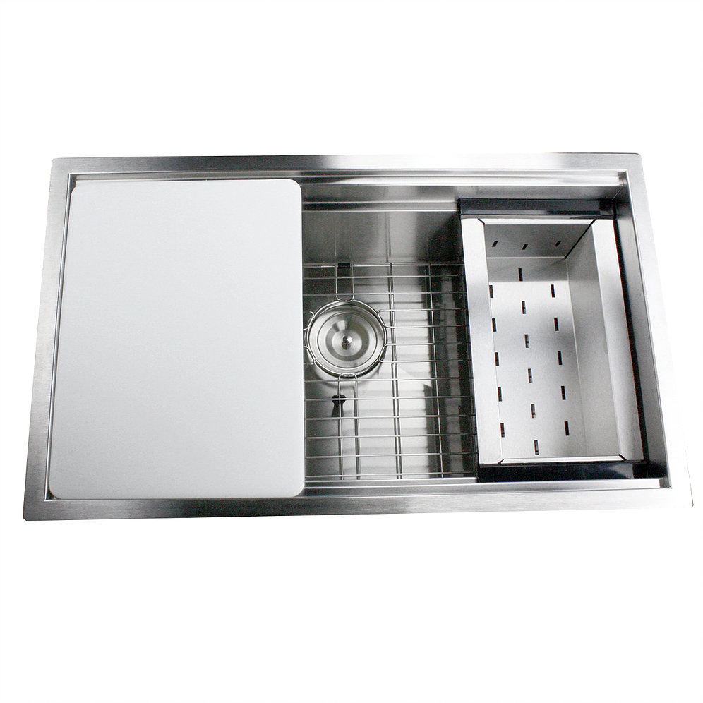 Nantucket Sinks ZR-PS-3018-16 ZR-PS-3018-16 - 30 Inch Pro Series Large Rectangle Single Bowl Undermount Stainless Steel Kitchen Sink, With Included Grid, Colander And Cutting Board