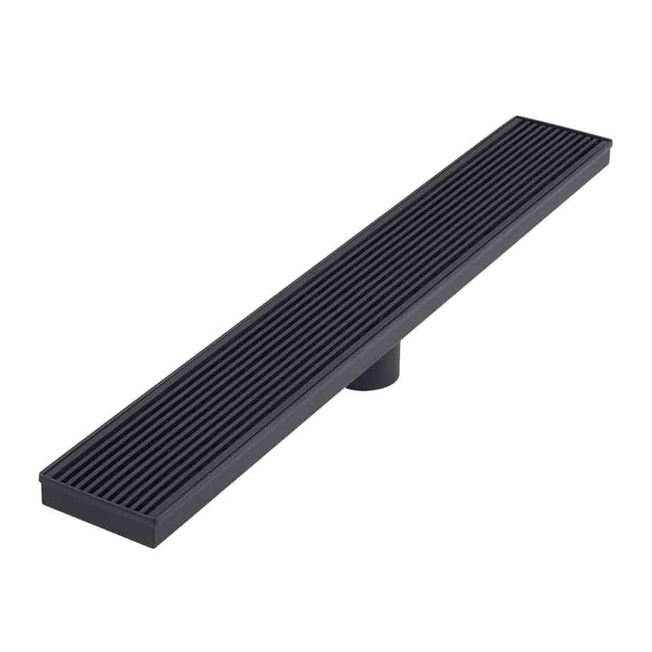 QM Drain 33.700.24FSO BK Delmar Series. 24" Flange Edge Side Outlet Standard Length Linear Drain. Wedgewire Line. Black