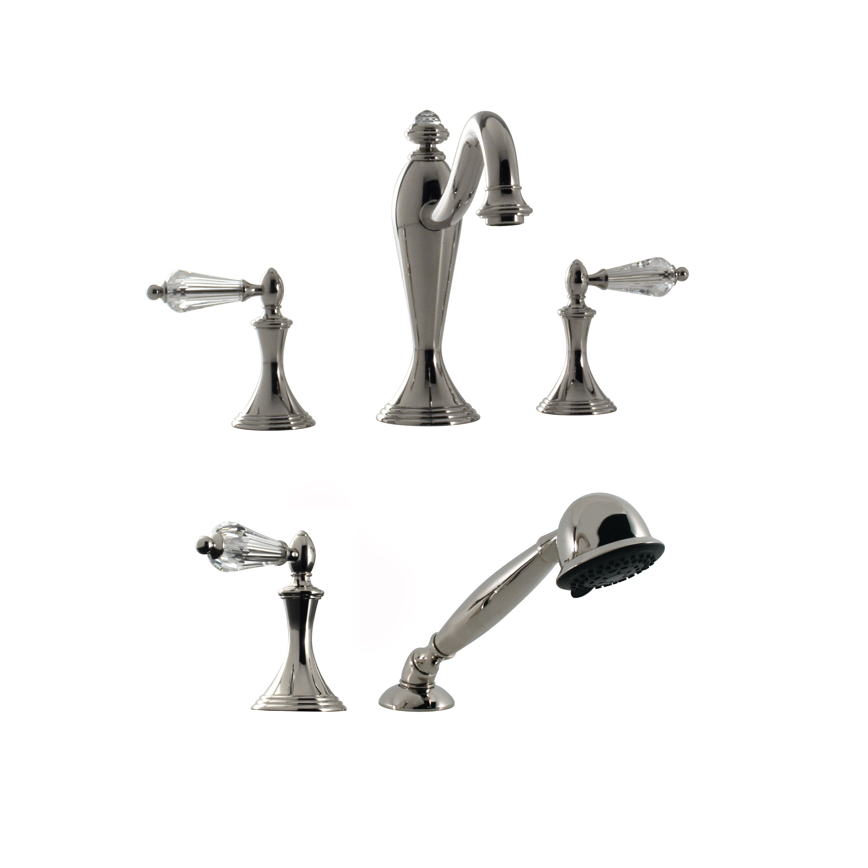 Santec 2555YC10 Lear Crystal Roman Tub Filler Set with Hand Held Shower with "YC" Handles - Polished Chrome