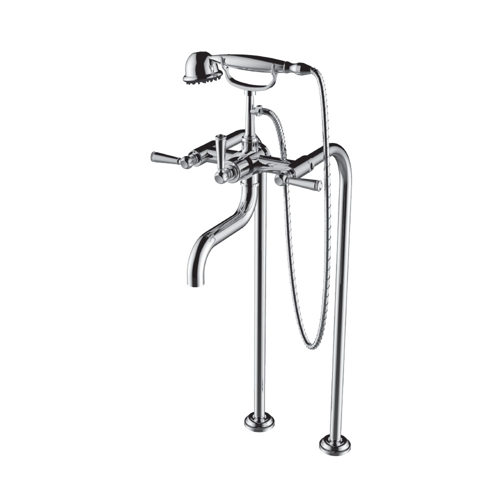 Santec 7050EP10 Floor Mount Tub Filler with Ep Handles and Multifunction Handheld Shower - Polished Chrome