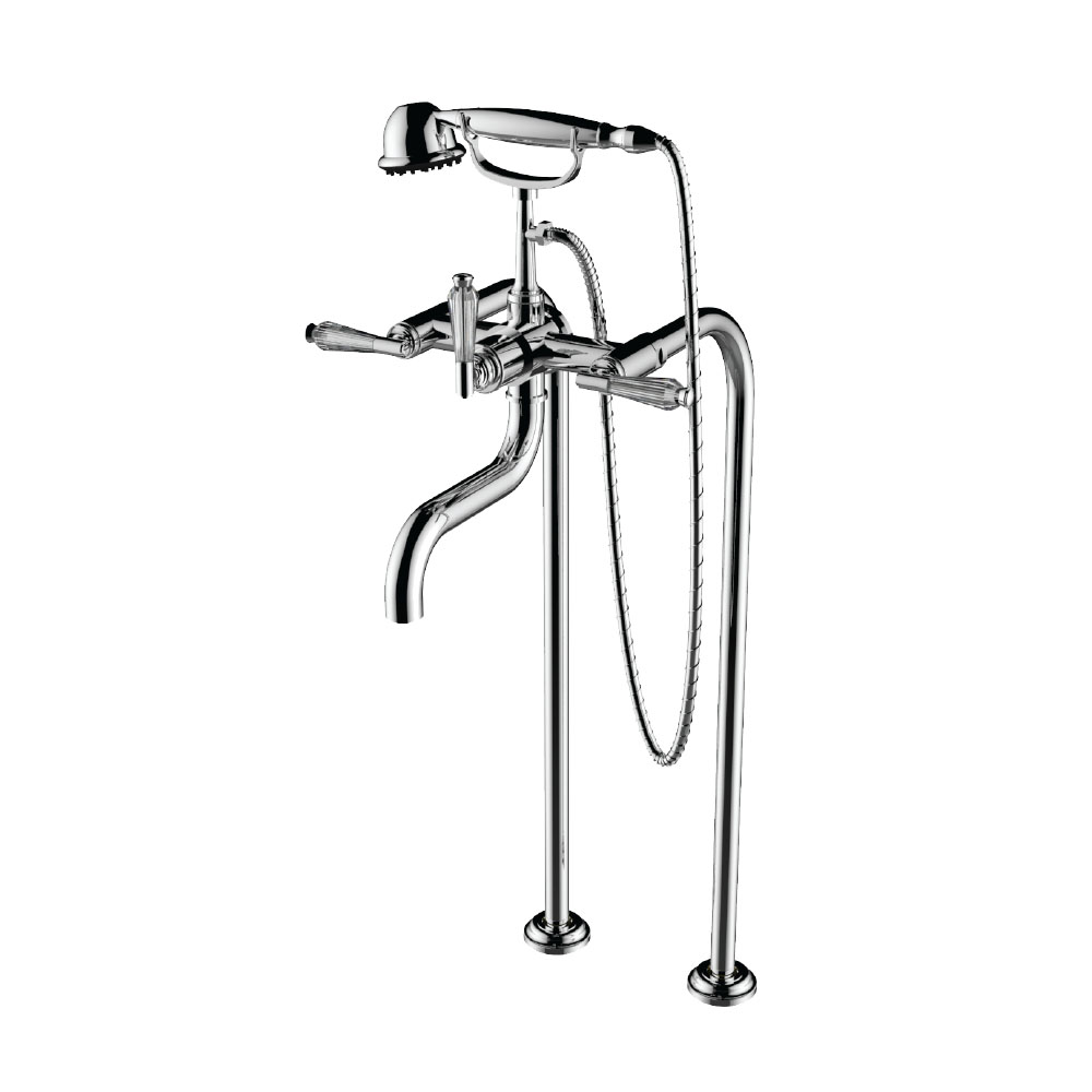 Santec 7050HC10 Alexis Crystal Floor Mount Tub Filler with HC Handles and Multifunction Handheld Shower - Polished Chrome