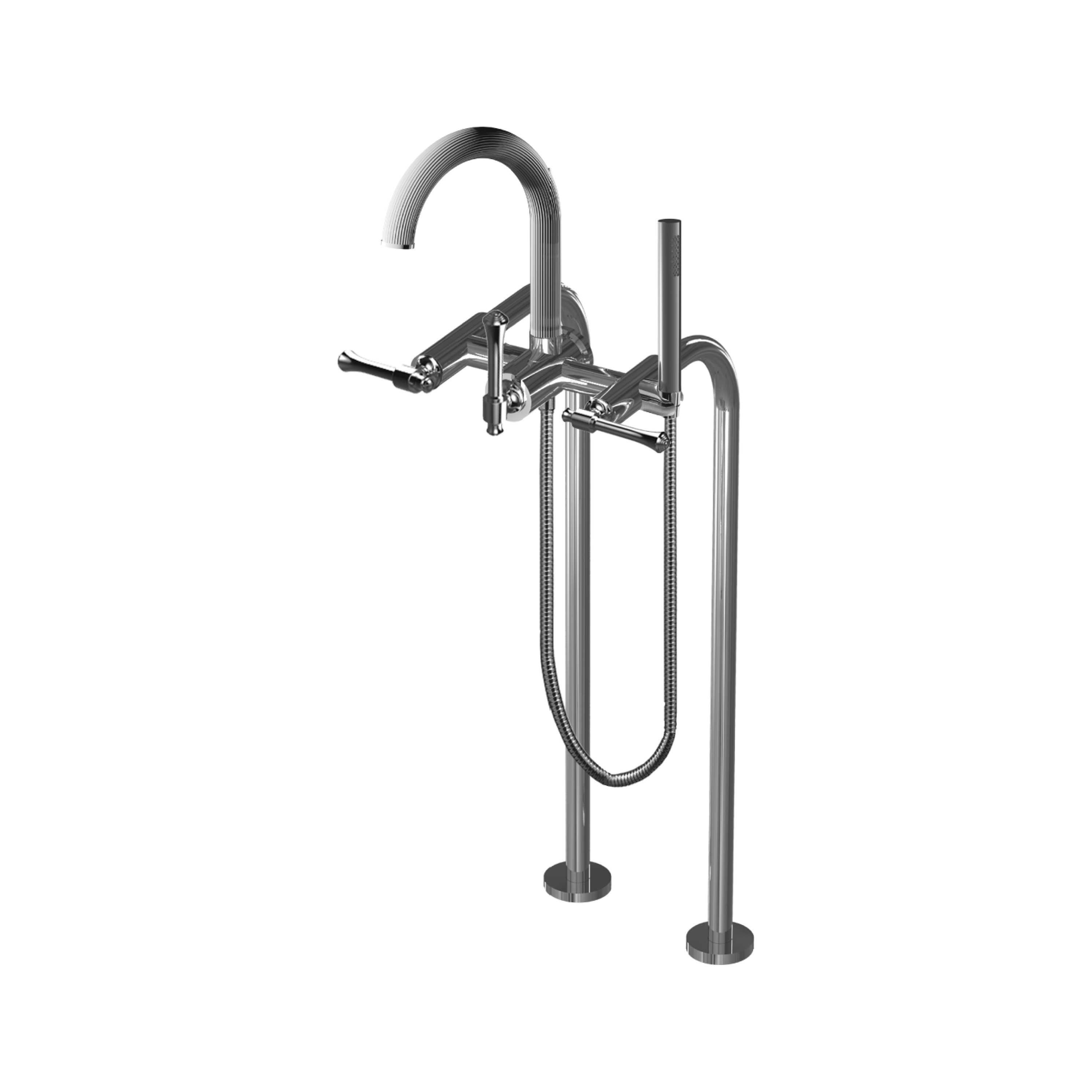 Santec 7051AT10 Athena II Floor Mount Tub Filler with AT Handles and Multifunction Handheld Shower - Polished Chrome