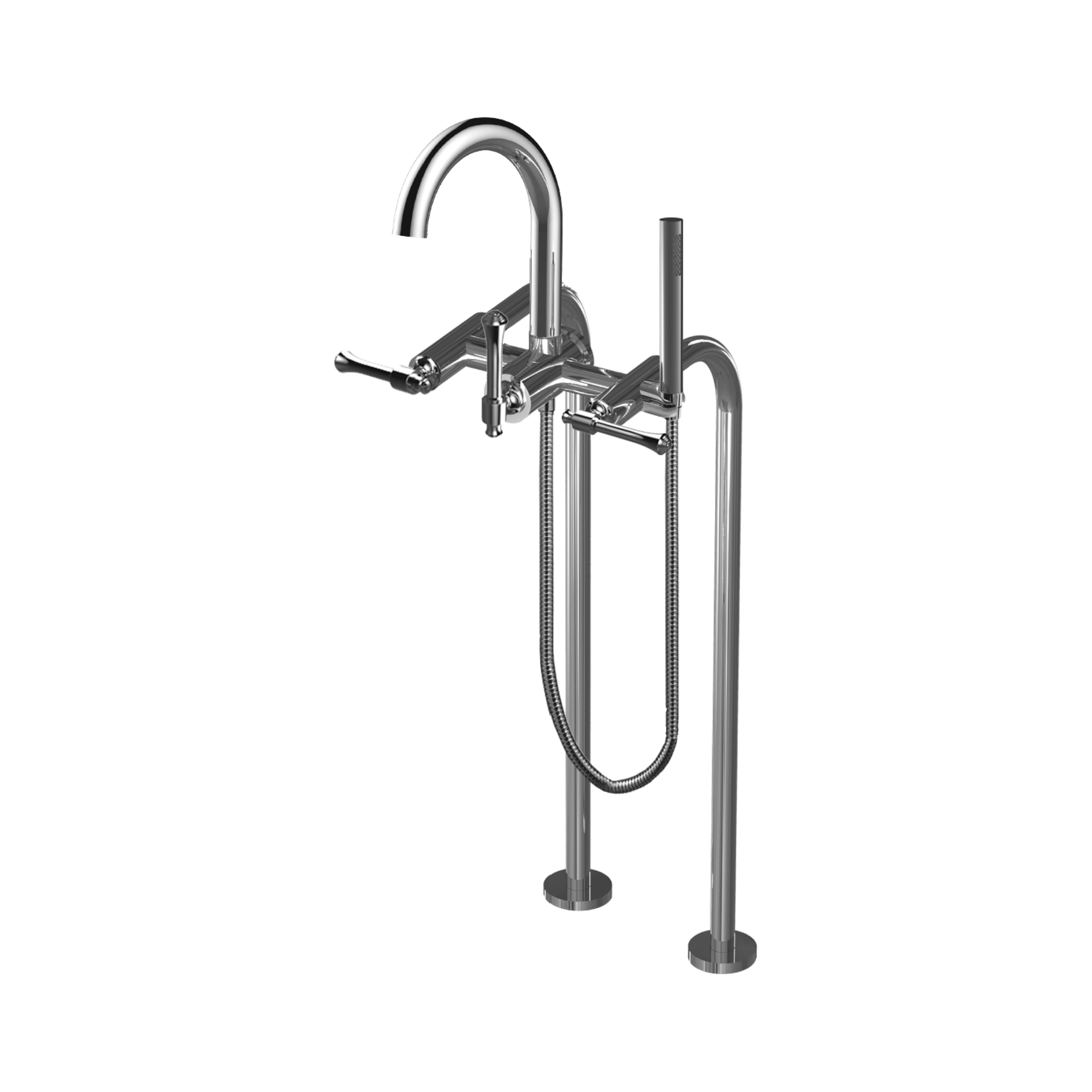 Santec 7051PI10 Piana II Floor Mount Tub Filler with HN Handle and Hand Shower - Polished Chrome