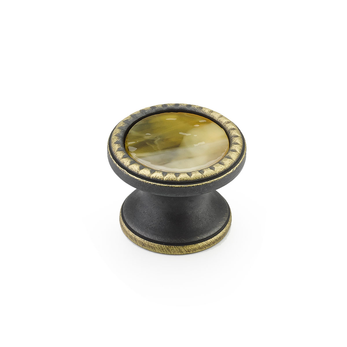 Schaub 20-ABZ-CL Round Knob, Ancient Bronze, Chaparral Glass Inlay, 1-1/4" Dia - Ancient Bronze