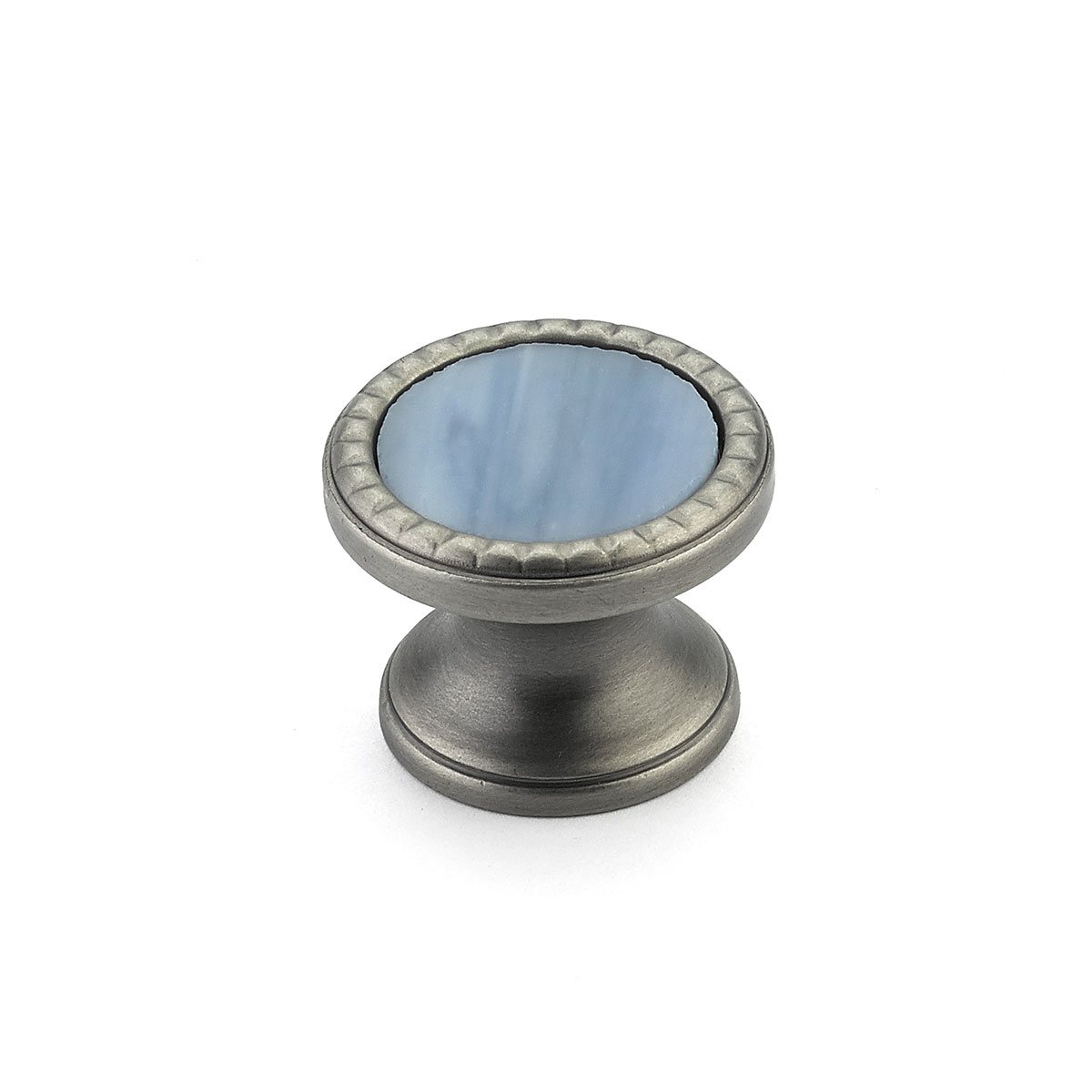 Schaub 20-AN-GB Round Knob, Antique Nickel, Glacier Blue Glass Inlay, 1-1/4" Dia - Antique Nickel