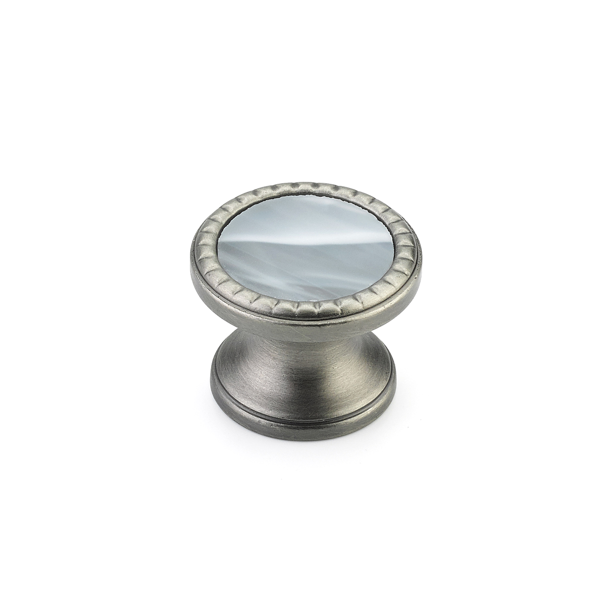 Schaub 20-AN-GS Round Knob, Antique Nickel, Greystone Glass Inlay, 1-1/4" Dia - Antique Nickel