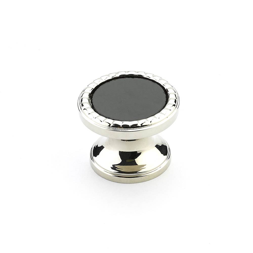 Schaub 20-PN-CB Round Knob, Polished Nickel, Classic Black Glass Inlay, 1-1/4" Dia - Polished Nickel
