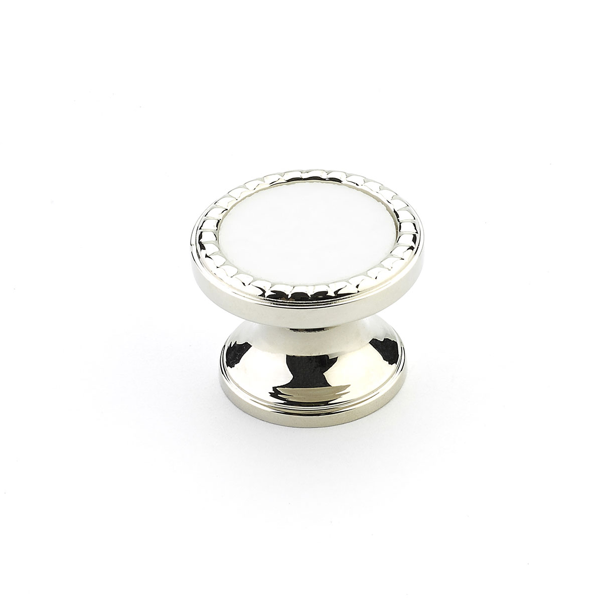 Schaub 20-PN-CW Round Knob, Polished Nickel, Classic White Glass Inlay, 1-1/4" Dia - Polished Nickel