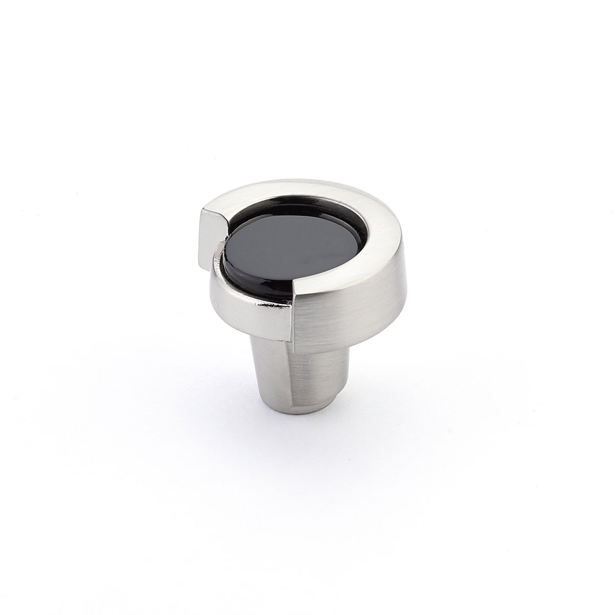 Schaub 25-SN-BL Round Knob,Satin Nickel, Black Glass Inlay, 1-1/4" Dia - Satin Nickel