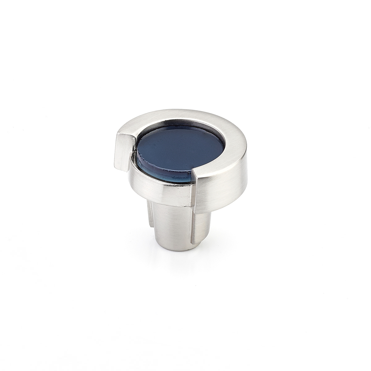 Schaub 25-SN-SB Round Knob,Satin Nickel, Steel Blue Glass Inlay, 1-1/4" Dia - Satin Nickel