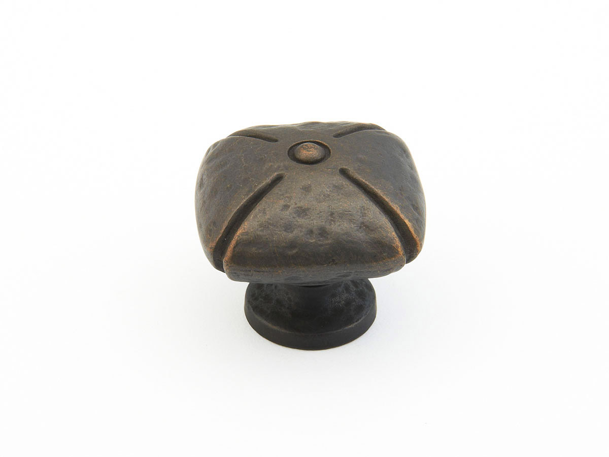 Schaub 251-ABZ Square Knob, Ancient Bronze, 1-1/2" - Ancient Bronze