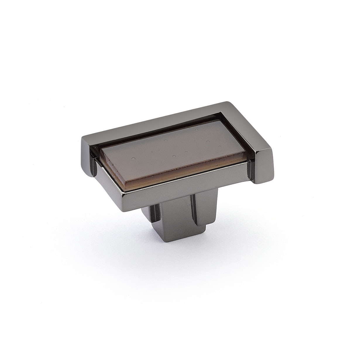 Schaub 26-BN-LB Rectangle Knob, Black Nickel, Light Bronze Glass Inlay, 1-3/4" x 1-1/8" - Black Nickel