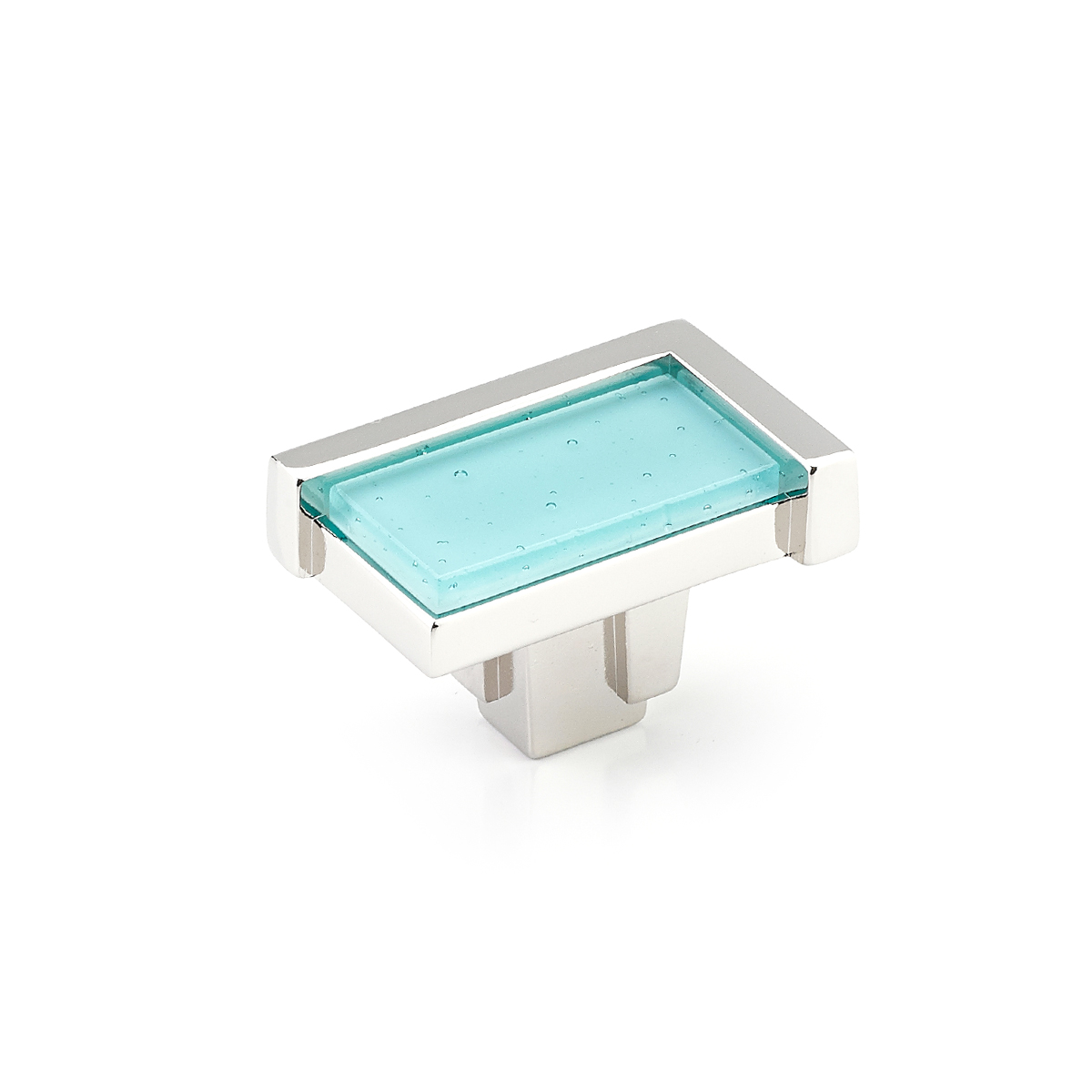 Schaub 26-PN-TQ Rectangle Knob, Polished Nickel, Turquoise Glass Inlay, 1-3/4" x 1-1/8" - Polished Nickel