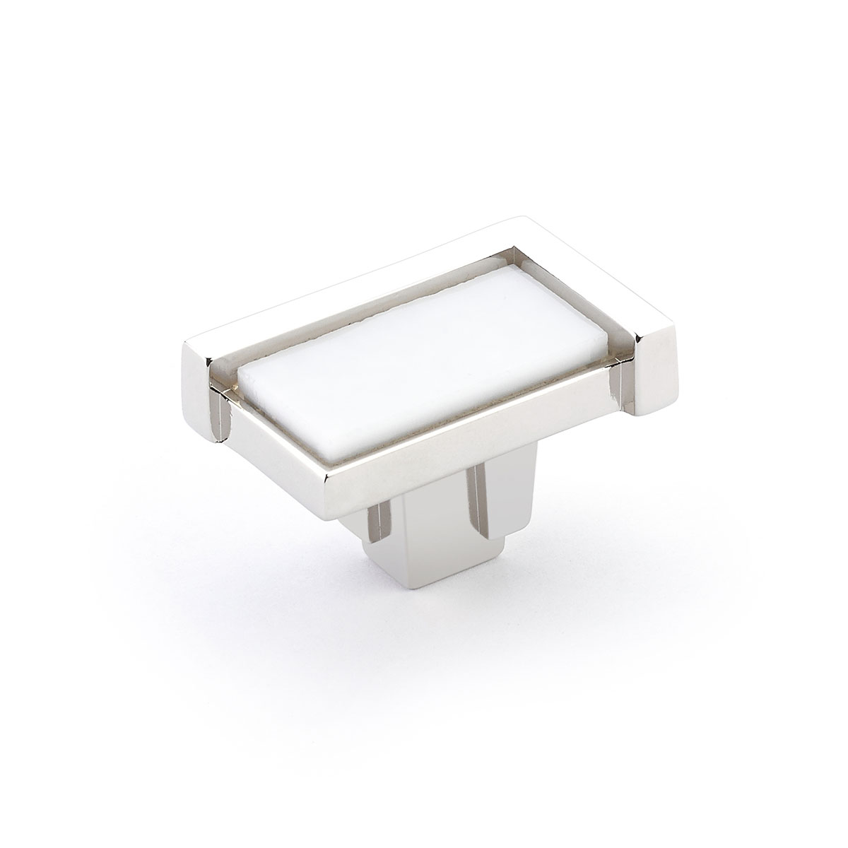 Schaub 26-PN-WH Rectangle Knob, Polished Nickel, White Glass Inlay, 1-3/4" x 1-1/8" - Polished Nickel