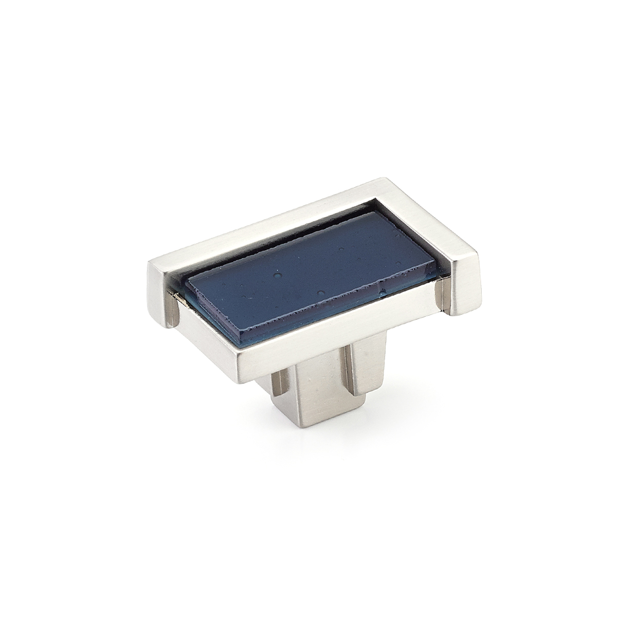 Schaub 26-SN-SB Rectangle Knob,Satin Nickel, Steel Blue Glass Inlay, 1-3/4" x 1-1/8" - Satin Nickel