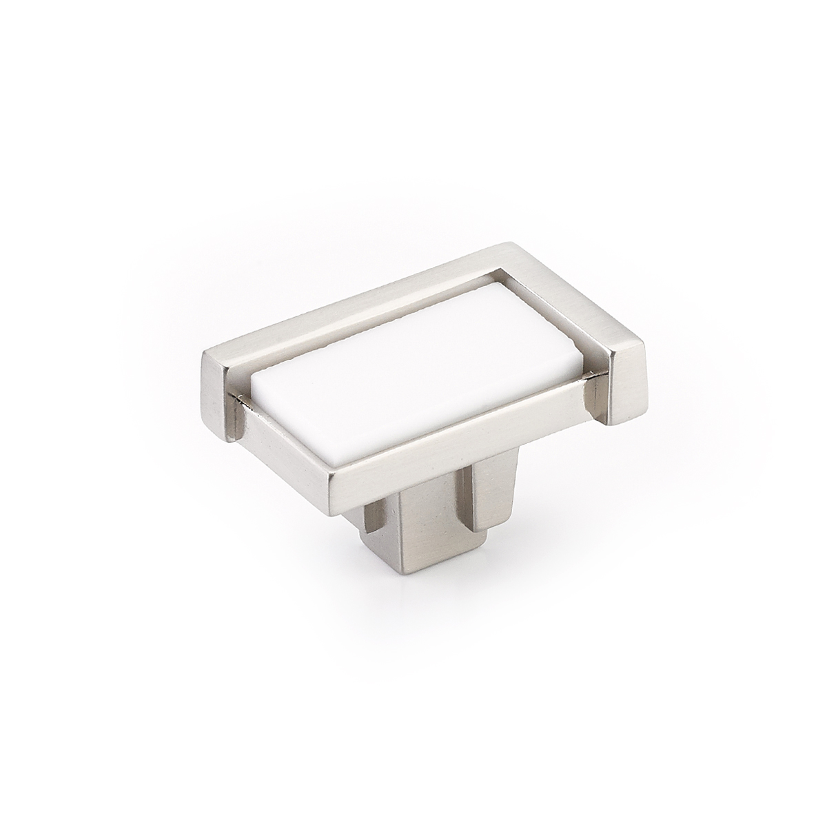 Schaub 26-SN-WH Rectangle Knob,Satin Nickel, White Glass Inlay, 1-3/4" x 1-1/8" - Satin Nickel