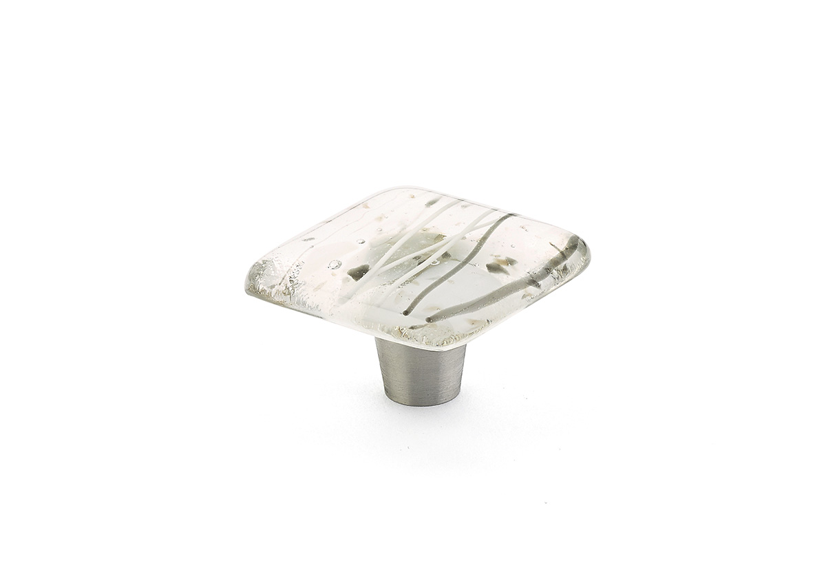 Schaub 34-CWG Square Knob, White/Grey Confetti, 1-1/2" - Stainless Steel