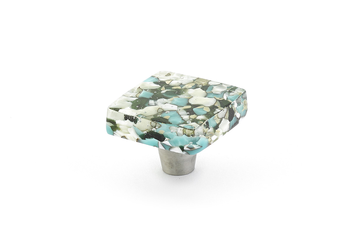 Schaub 34-GBP Square Knob, Green/Blue Pebbles 1-1/2" - Stainless Steel