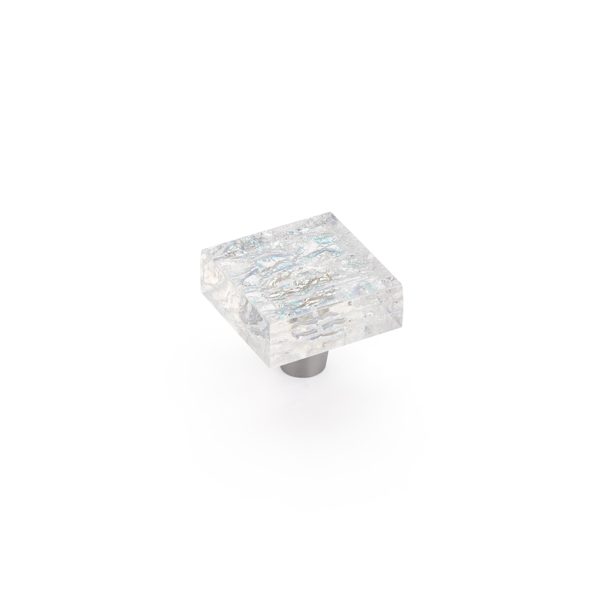 Schaub 34-PCL Square Knob, Clear Pearl, 1-1/2" - Stainless Steel
