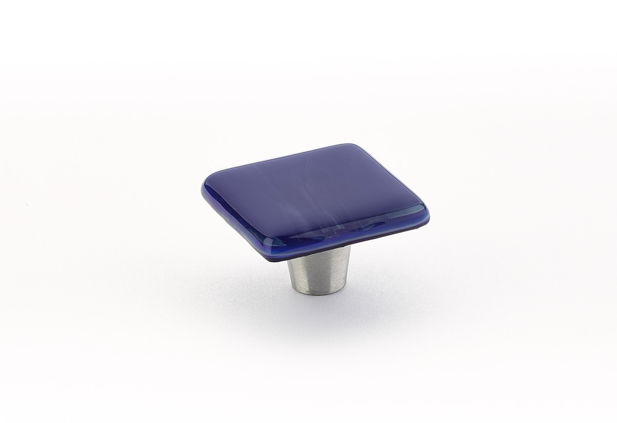 Schaub 34-SPS Square Knob, Sapphire Silk, 1-1/2" - Stainless Steel