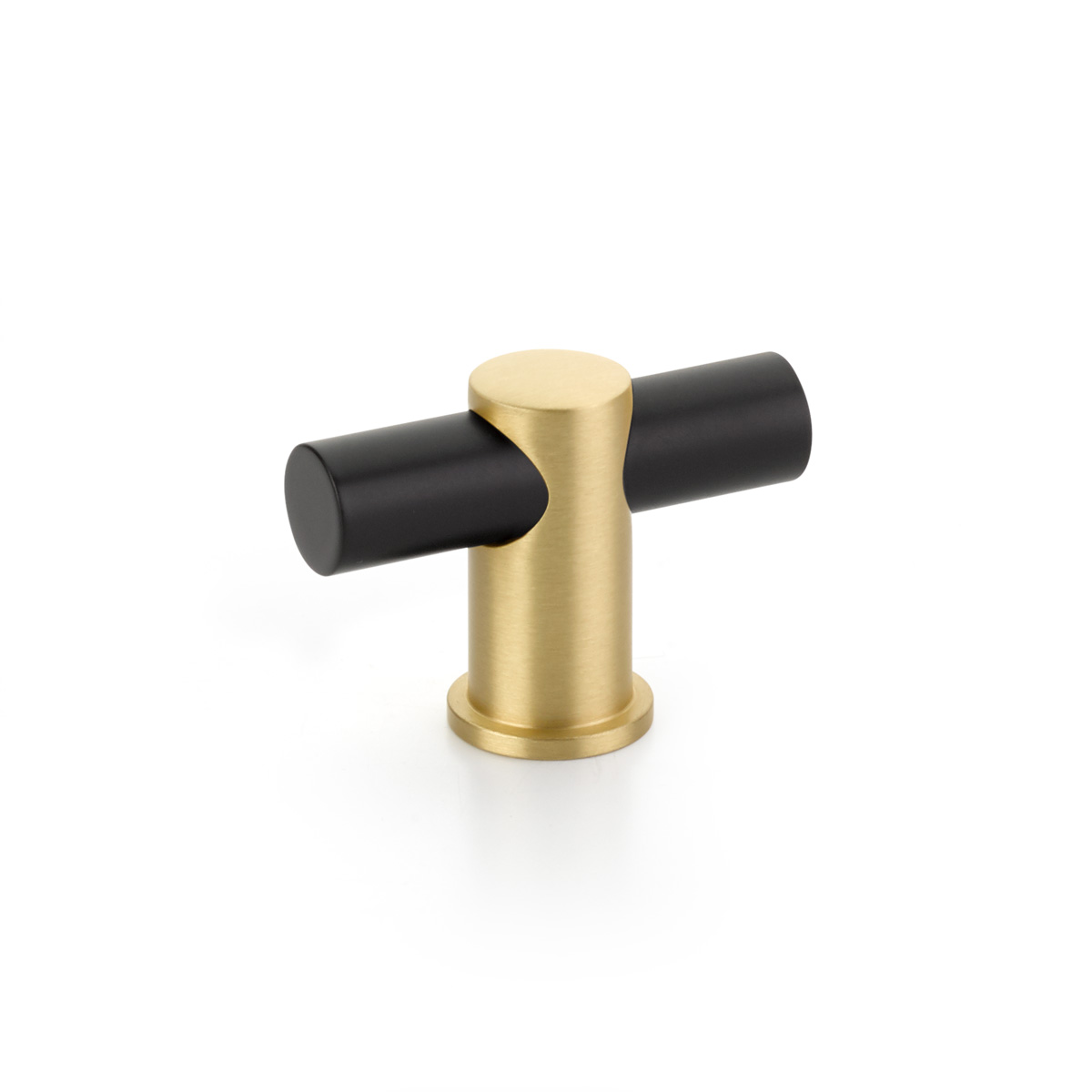 Schaub 421-MB/SB T-Knob, NON-Adjustable, Matte Black bar, Satin Brass stem, 2" - Matte Black/Satin Brass