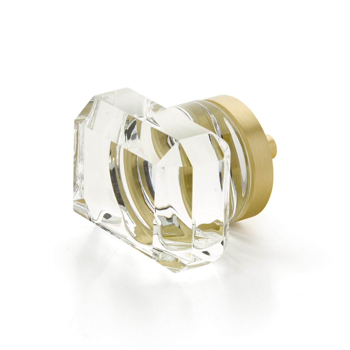 Schaub 52-SB Rectangular Glass Knob, Satin Brass, 1-3/4" - Satin Brass