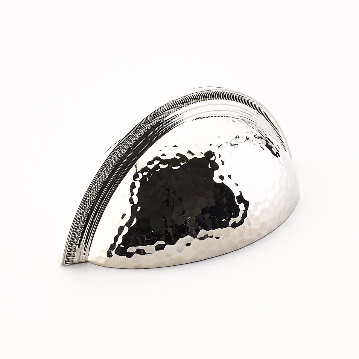 Schaub 574-PN Cup Pull, Hammered, Knurled Edge, Polished Nickel, 3" CC - Polished Nickel