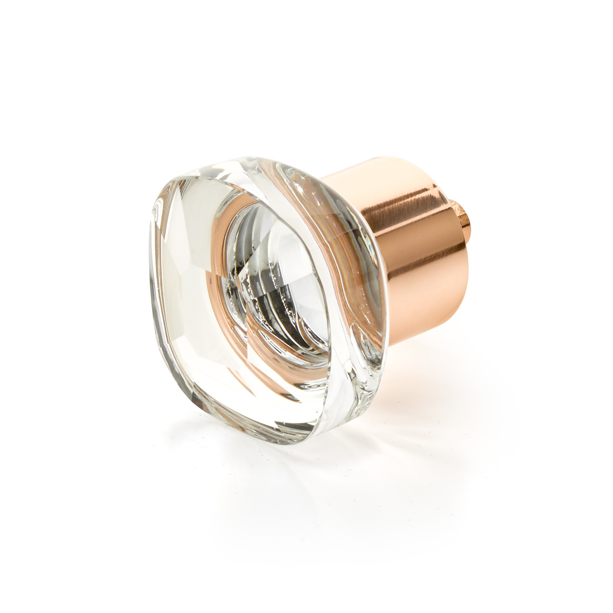Schaub 61-PRG Soft Square Glass Knob, Polished Rose Gold, 1-1/4" - Polished Rose Gold
