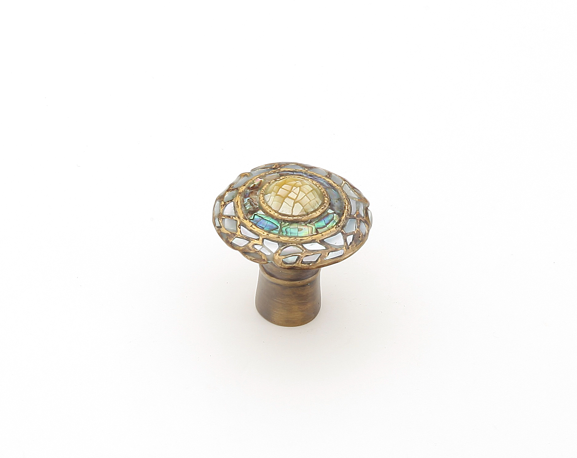Schaub 650-AD Round Knob, Imperial Shell, White/Yellow Pearl, Aged Dover, 1-1/8" Dia - Aged Dover