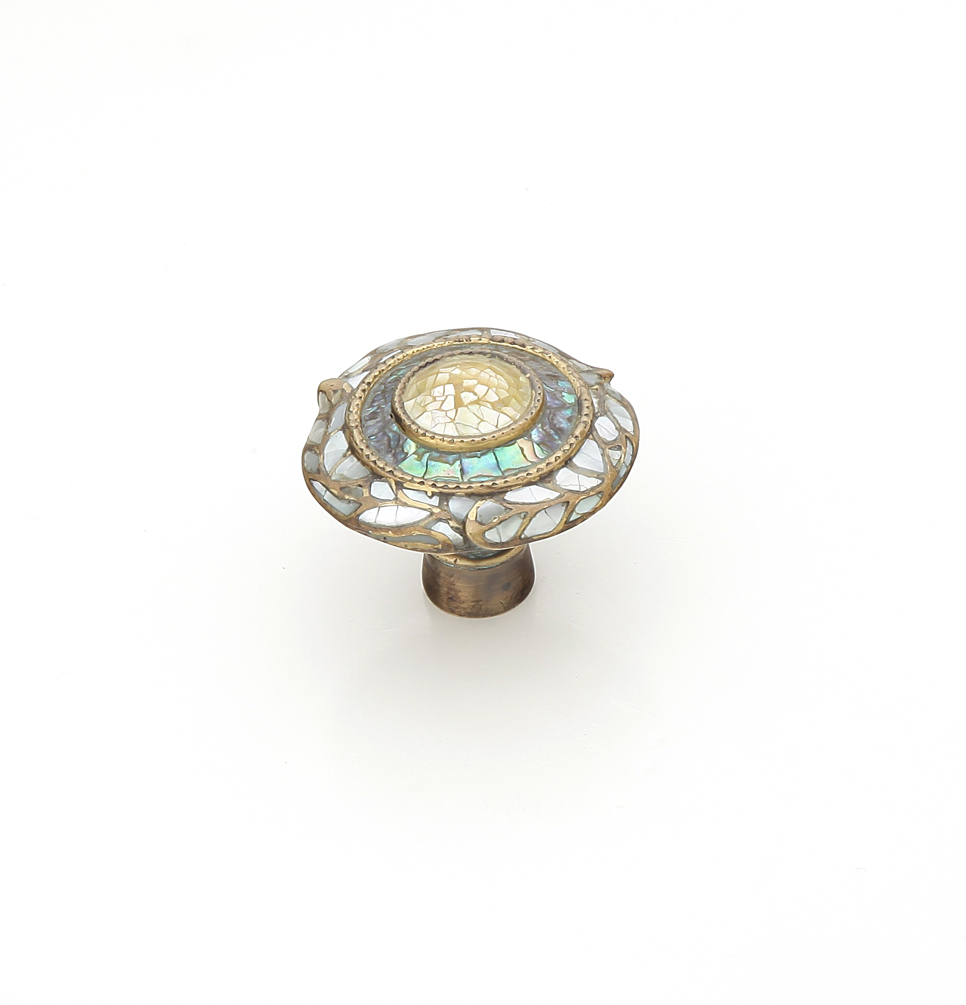 Schaub 651-AD Round Knob, Imperial Shell, White/Yellow Pearl, Aged Dover, 1-1/2" Dia - Aged Dover