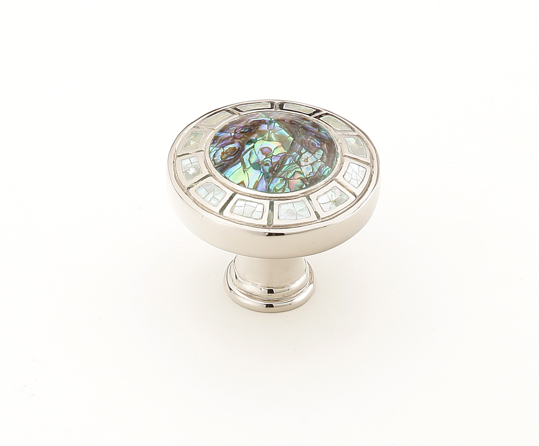 Schaub 655-PN Round Knob, Imperial Shell, Mother of Pearl, Polished Nickel, 1-1/2" Dia - Polished Nickel