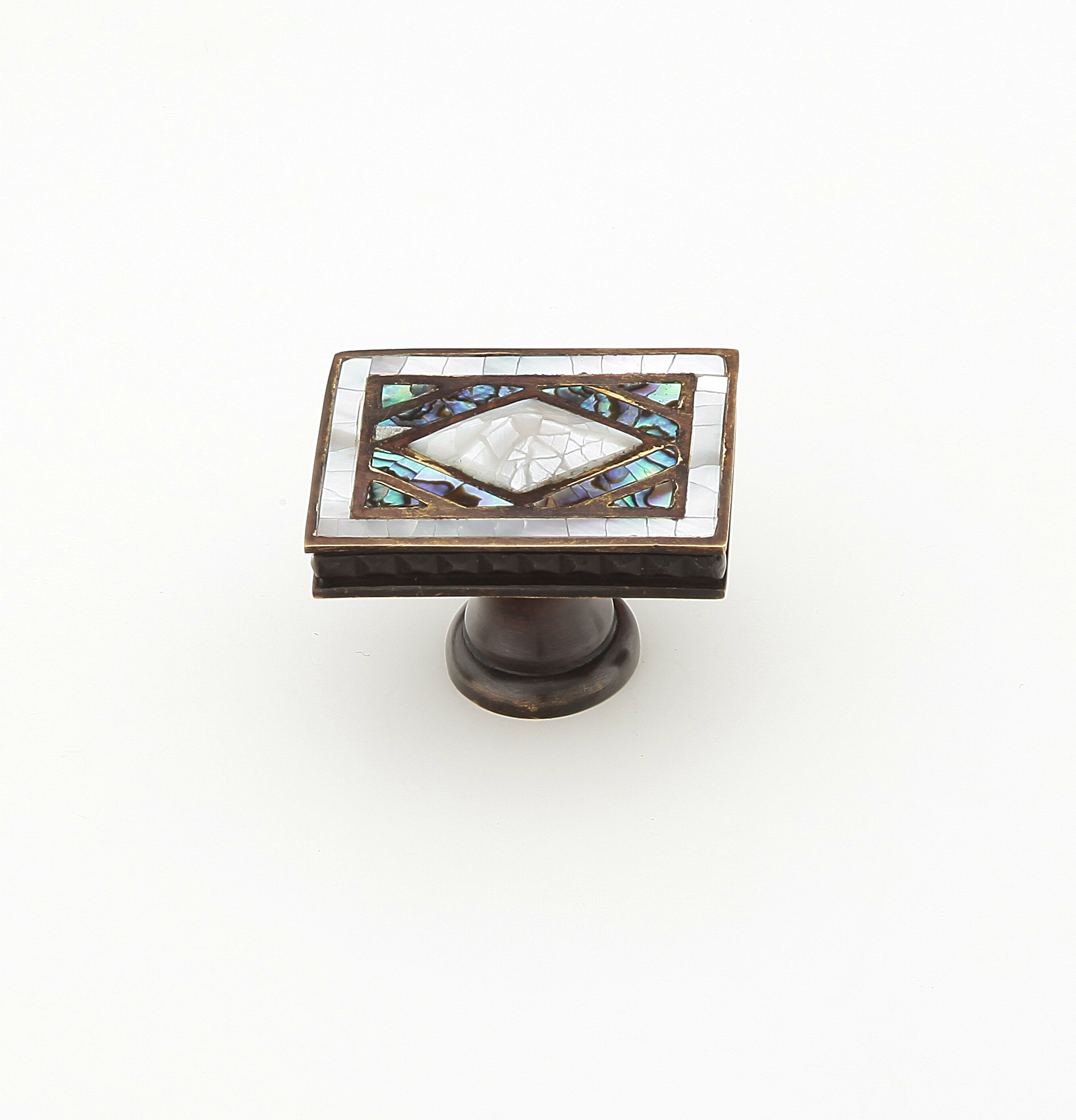 Schaub 659-WP/AD Rectangle Knob, Imperial Shell, White Mother of Pearl, Aged Dover, 1-7/8" x 1-1/4" - Aged Dover